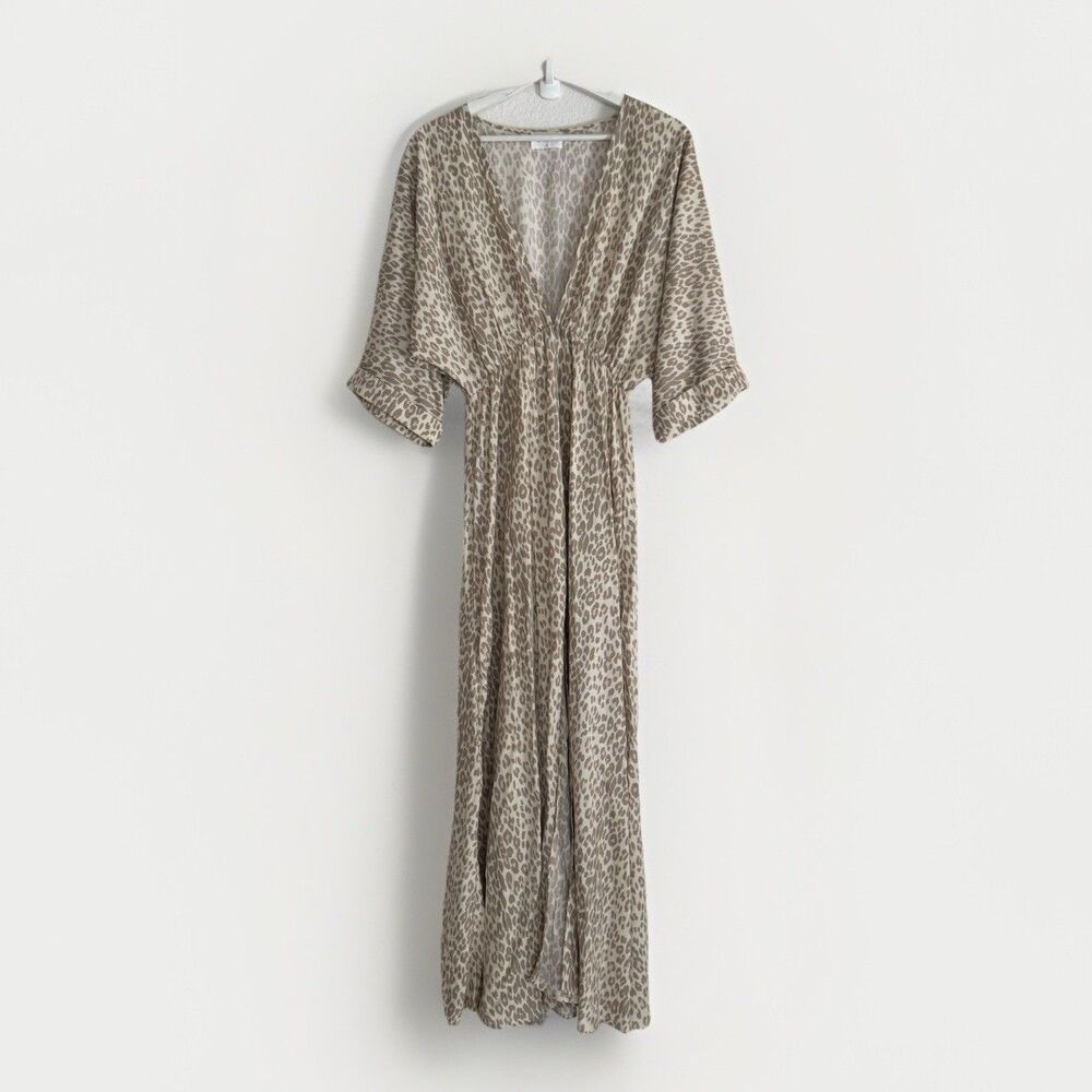 Girl and The Sun Verity Maxi Dress Deep VNeck Cream Muted Leopard Euro Trip Sz M - Picture 5 of 16